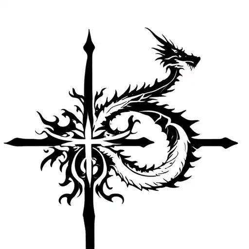 Cross Of Lorraine And Dragon Emerging