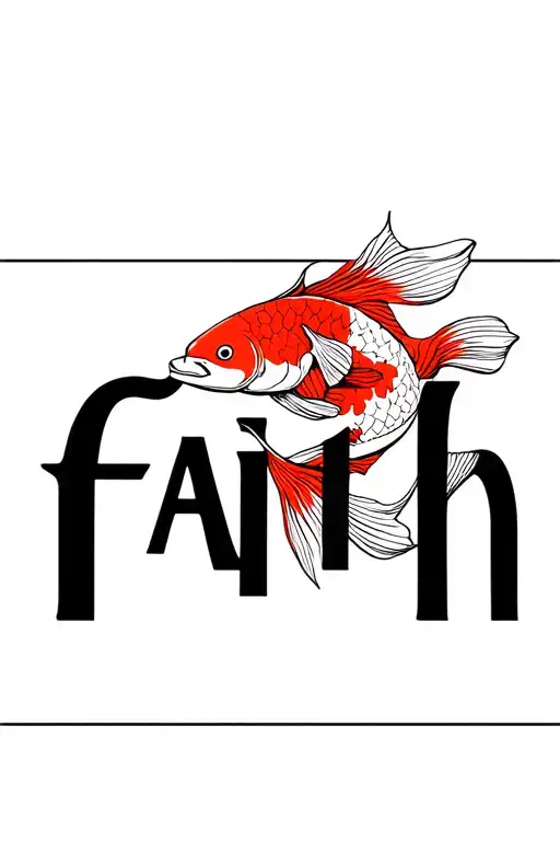 The Word Faith Tattoo With Koi Fish Wrapped Around On Leg
