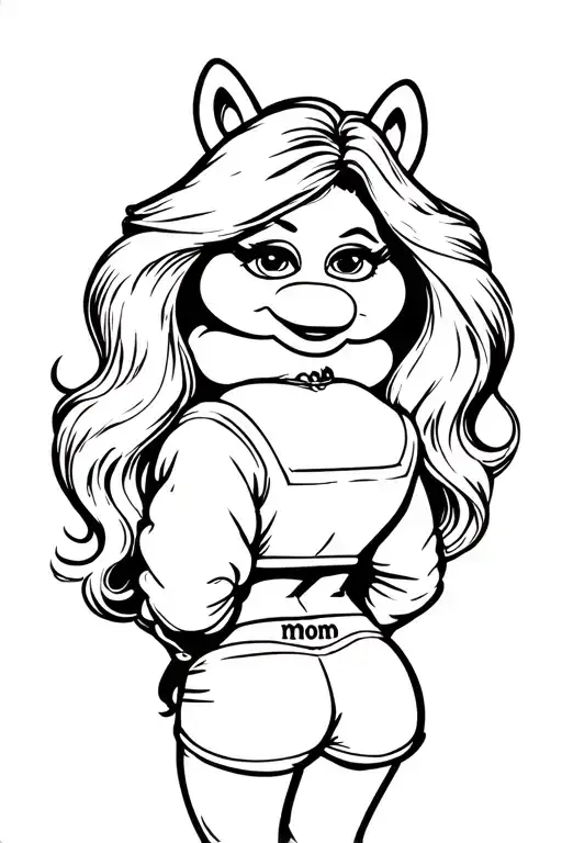 Miss Piggy Pinup Doll With Long Blonde Hair Looking Back Jacket That Says Mom