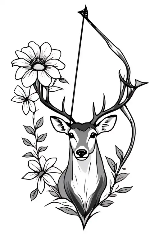 Bow N Arrow With Deer And 3 Flowers Symbolizing