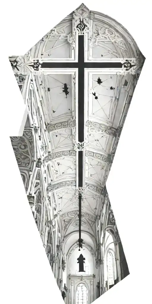 The Inside Of A Catholic Church With An Upside Down Cross