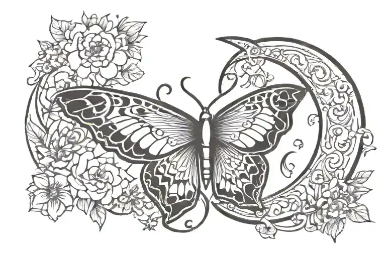 Crescent Moon And Moth