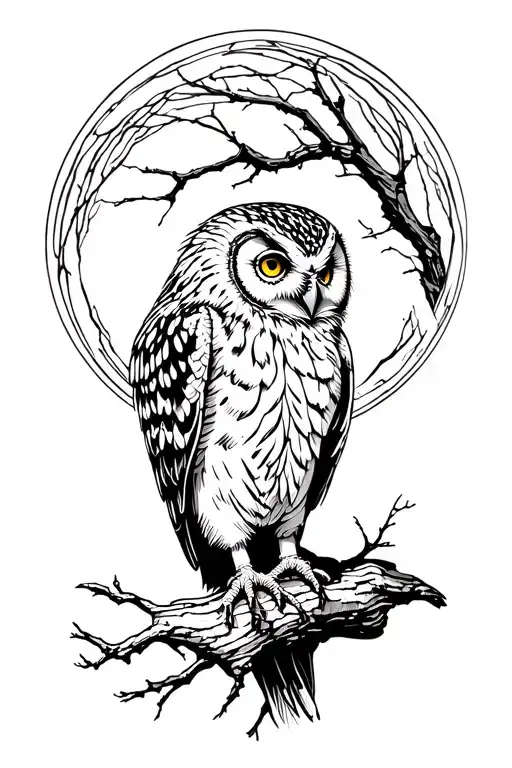 Owl Stalking Prey Under Full Moon