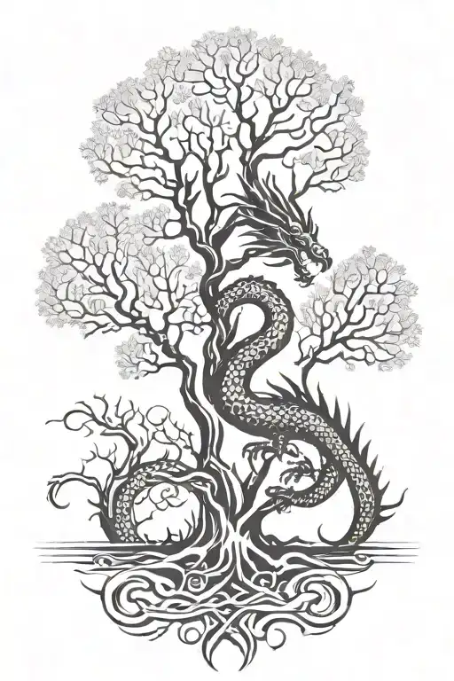 Dragon And Tree In Square
