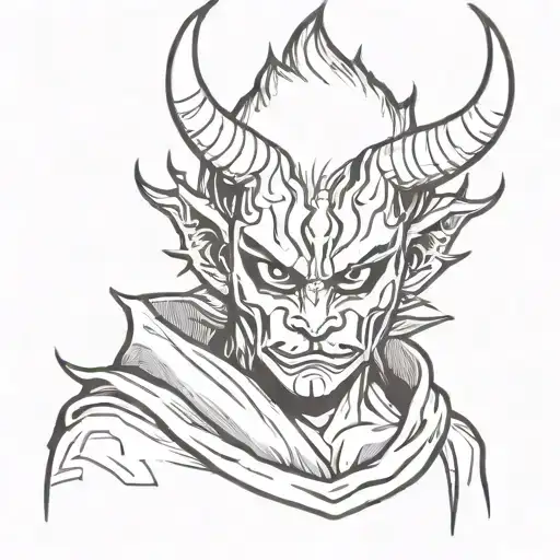 Boy With Fire Hair And Black Eyes Wearing An Oni Mask