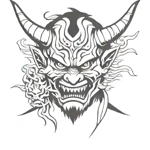 Boy Wearing An Oni Mask Fighting Off Demons They Know
