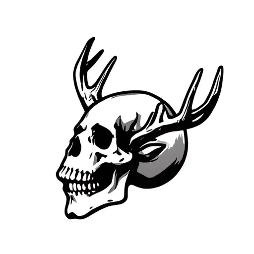 Small Skull With Reindeer Horns