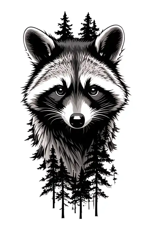 Massive Forest Landscape With Raccoon Face Profile Emerging