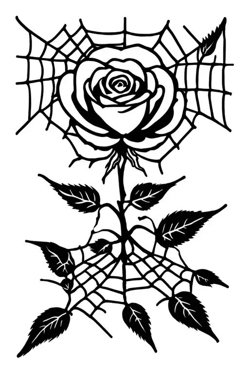 Spider Web With A Rose Growing Inside