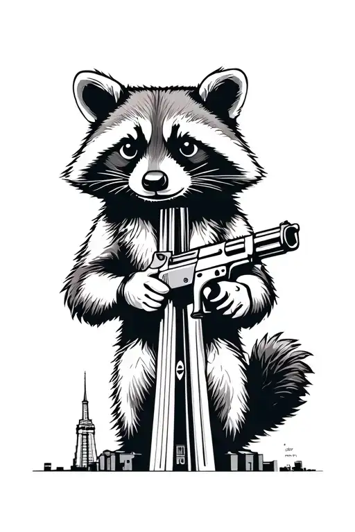 Raccoon With A Gun And Toronto's Cn Tower Inside Roman