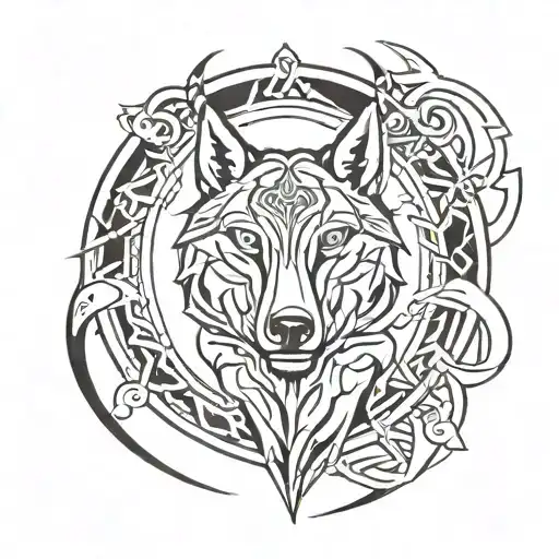 Tribal Horns Ans Wolf Head Surrounded