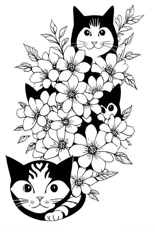 3 Cats In Flowers