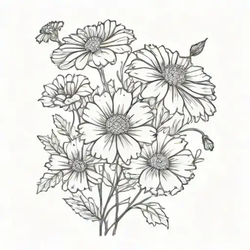 Marigolds And Cosmos Flower Bouquet Wrapped