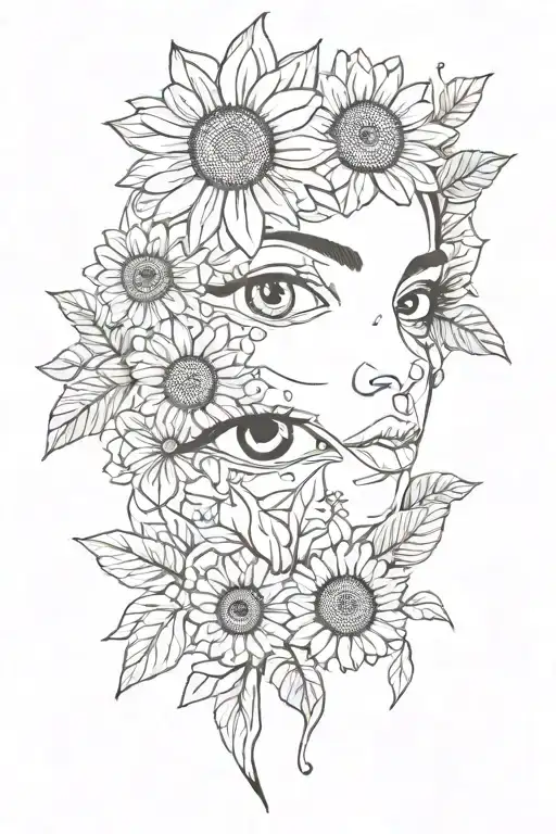 Big Brown Eyes Surrounded By Sunflowers And Mushrooms And Quotes