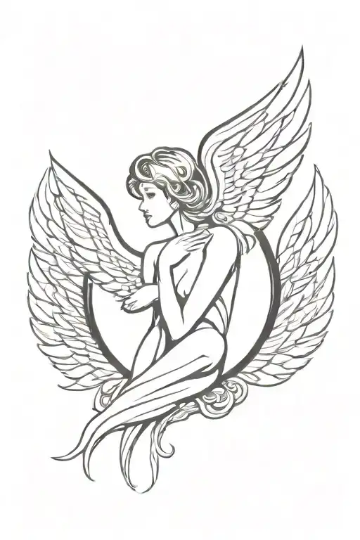 Angelic Sucubuss Figure With Wings Pheromone Symbol With Flowy Lines Around It Seductive Sexy