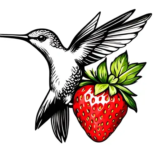 Humming Bird And Strawberry