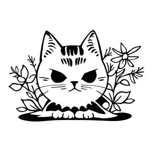 Cat And Little Spring Flowers