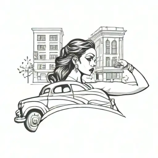 Women With Cars And Buildings Chicano Style Art