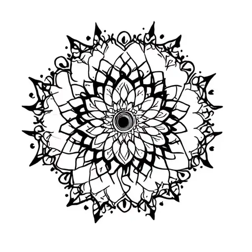 Symmetrical Delicate Feminine Mandala Tattoo With Filigree And Tonal Contrast
