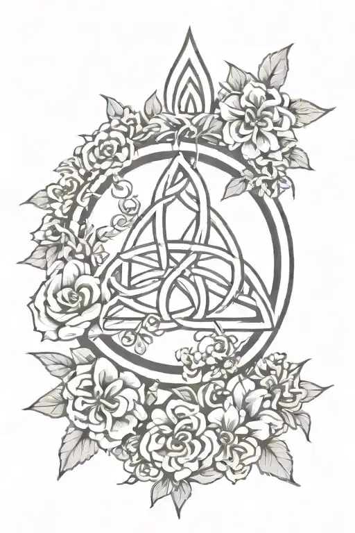 Celtic Trinity Symbol Surrounded By Flowers