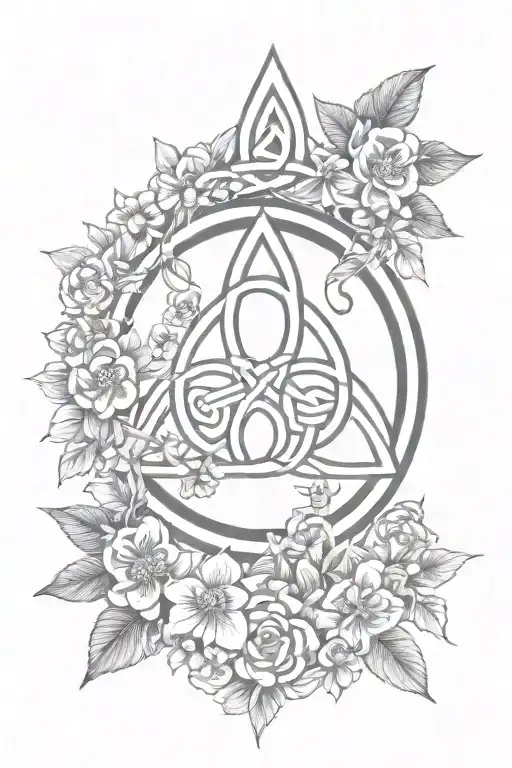 Celtic Trinity Symbol Surrounded By Flowers