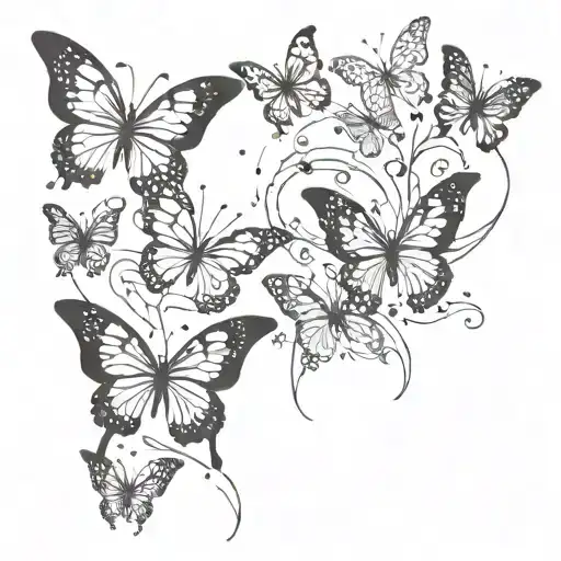777 Clevage Tatto Going Down With Wispy Butterflies And Sparkles
