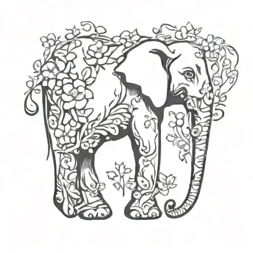 Simple Elegant Elephant Wrapped In Vine Of Flowrs Arm Sleeve