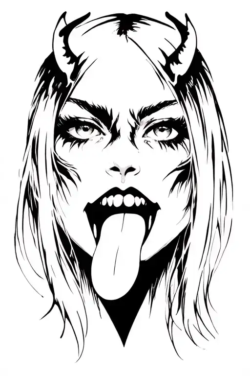 Emo Girl Demon Face Long Tounge