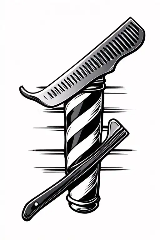 Barber Pole With Straight Razor