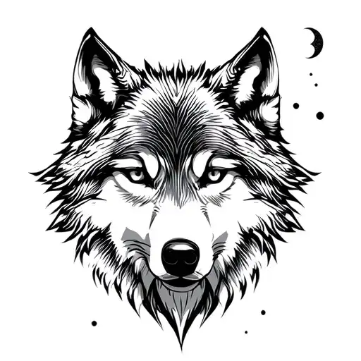 Wolf Face With Moon Phases