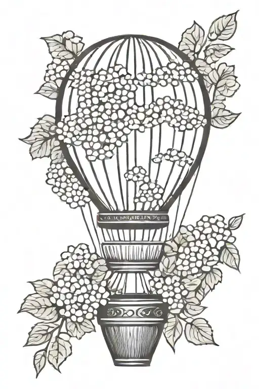 Hot Air Balloon But The Balloon Is Made Of Hydrangeas