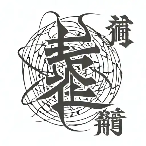 Chaos Kanji With Wire Like Stitches On The Skin Interlaced With The Simple Death Kanji For The Hand