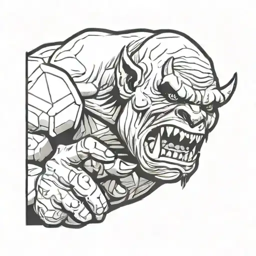 An Orc Biting Down On A D20 Showing 20