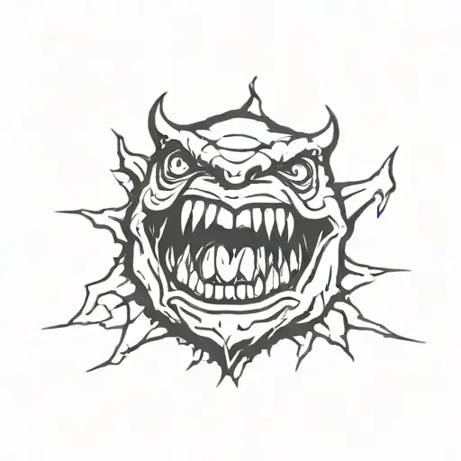 A Crack 20 Sided Dice In An Orc Mouth Wide Open