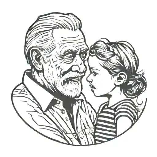 Tattoo Silhouette Of Grandfather With Mustache And Granddaughter