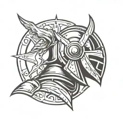 Dark Medieval Knight Holding A Morningstar With A Sun Behind His Helmet