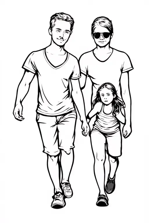 Father Holding Son And Daughter Walking