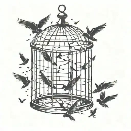 Birds Flying Away From A Ripped Open Cage
