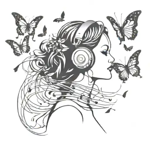 Music Girl Butterflies Flying