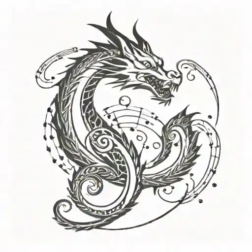 Dragon In Collar Bone Tattoo Design Incorporating Musical Notes