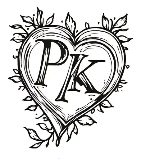 Heart With Initials P K Name Letter