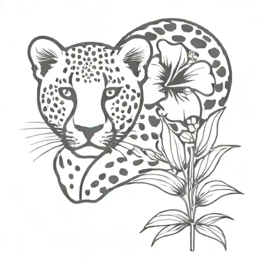 Hibiscus Flower And Cheetah Cub