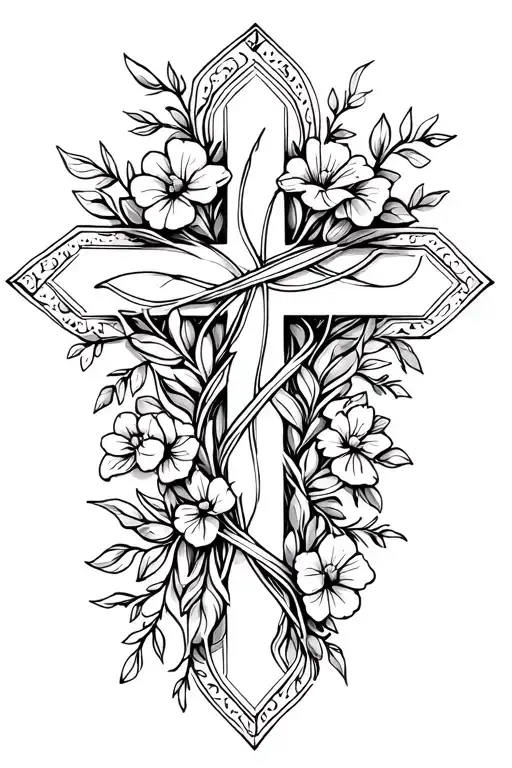 Cross Wrapped In Flowers And Vines