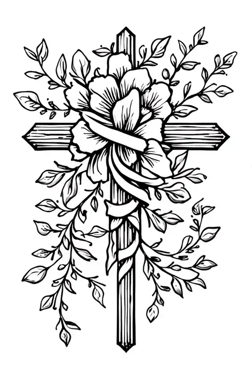 Christian Cross Wrapped In Flower Vine