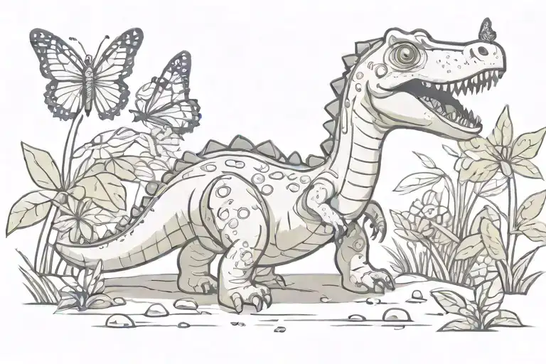 Cute Dinosaur With Butterfly Perched