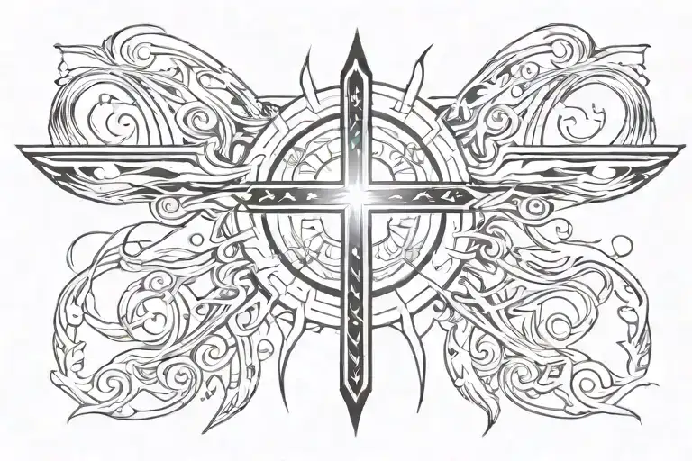 Make Me A Cross Tattoo With The Sun Rising And The Bottom Of The Cross Have A More Samurai Bottom