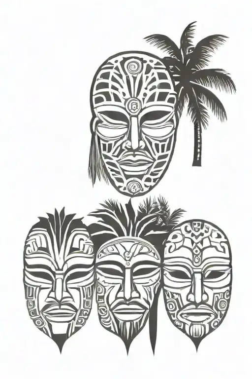 Palm Trees Aboriginal Masks Staring