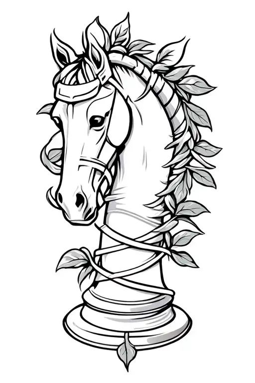 Knight Chess Horse Piece With Plant Vine Wrapped