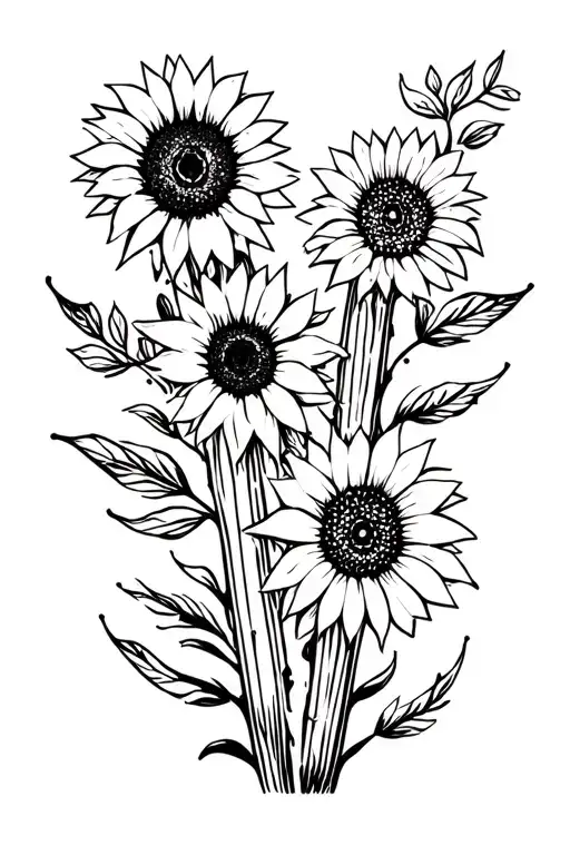 Pointy Dainty Dark Feminine Big Flowing Cactus Sunflowers With Wind Thigh