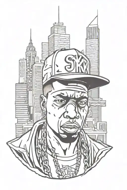 Gangsta Rapper Surrounded By Skyscrapers